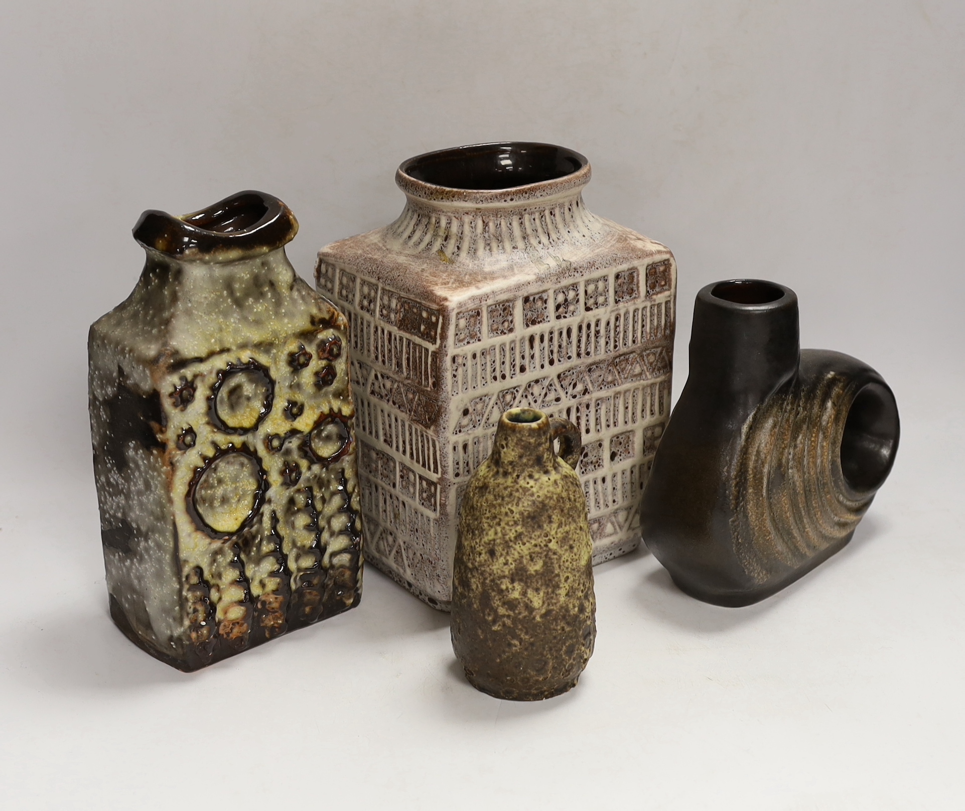 Four West German pottery items including a Bay vase, a Carstens vase etc., tallest 21cm